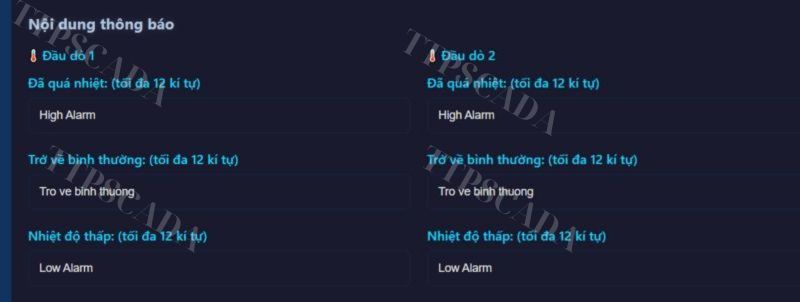 sửa nội dung cảnh báo cho 2 đầu dò nhiệt độ